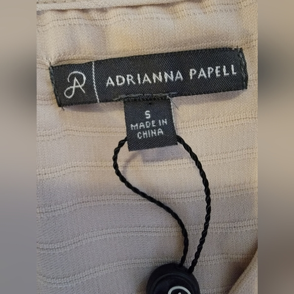 ADRIANNA PAPELL Solid Textured Stripe Long Sleeve Split Neck Tunic, Cream, Small - Picture 2 of 7